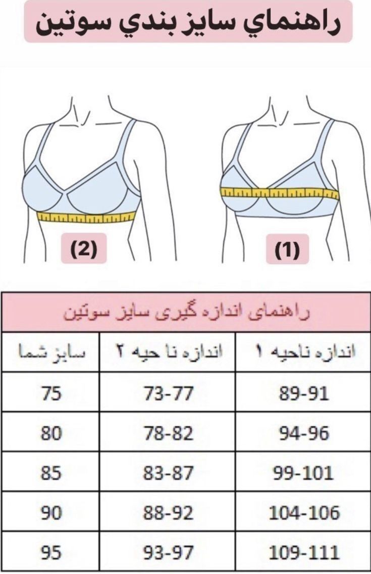 راهنمای سایز سوتین 